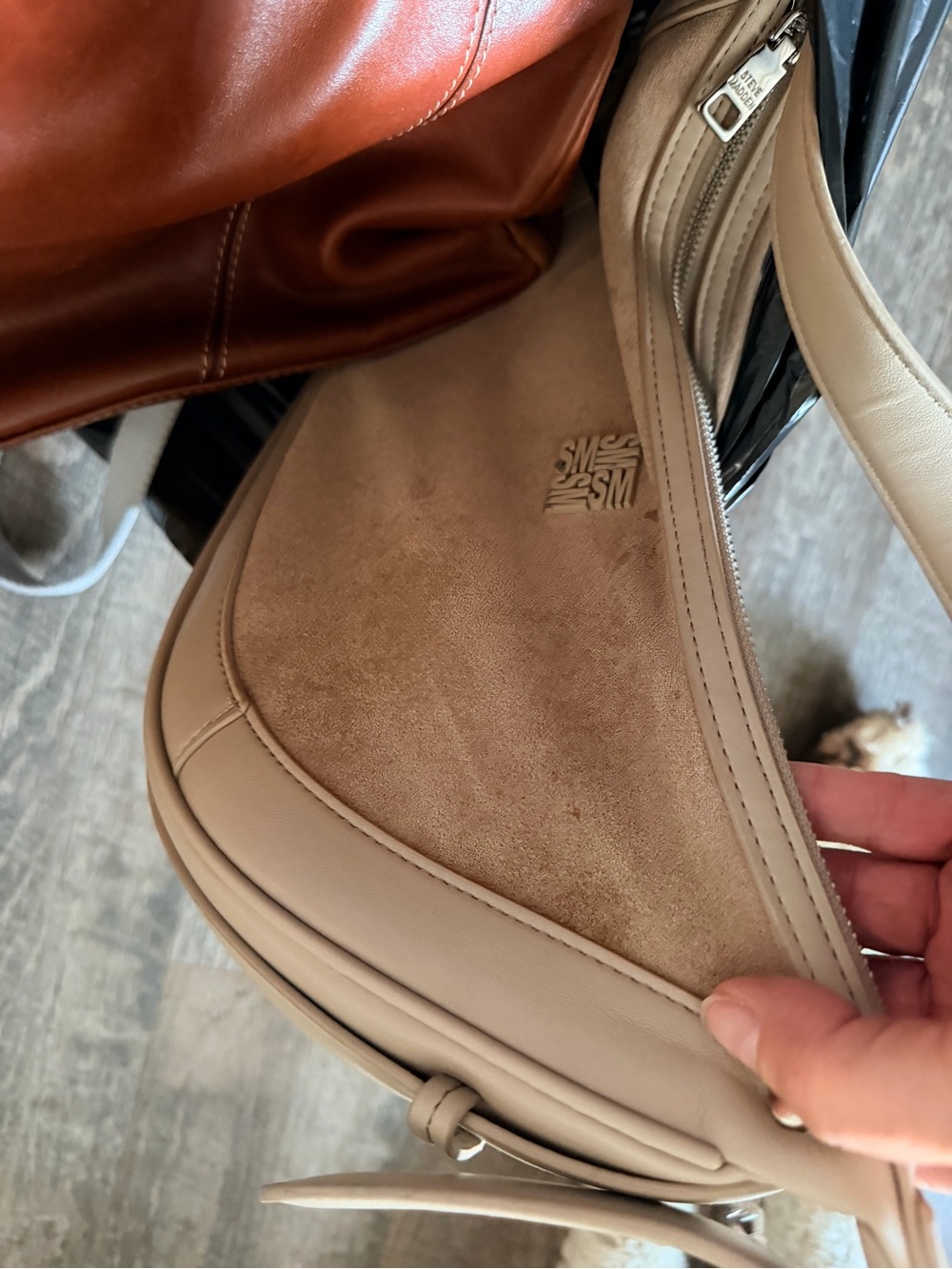 Steve Madden Taupe Suede and Leather Shoulder Bag